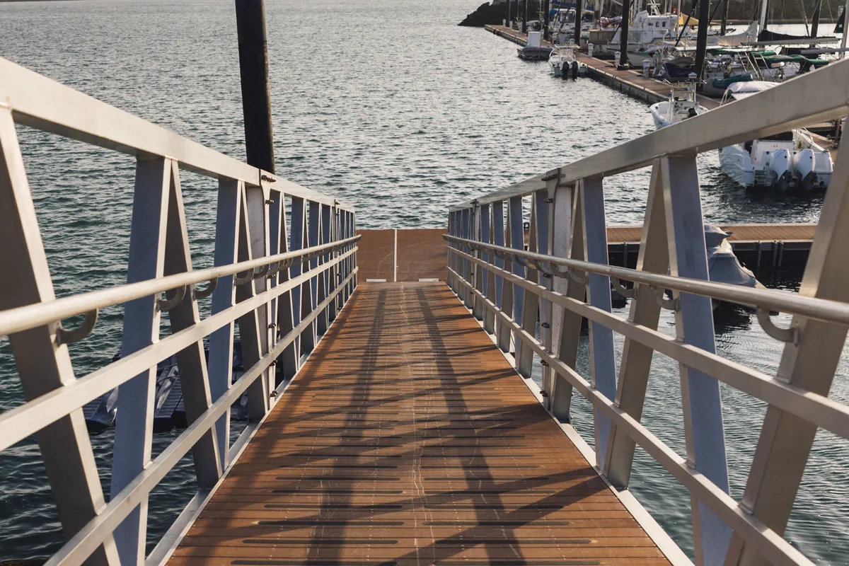 Gangway at Vista Mar Marina leading down to the slips and open water